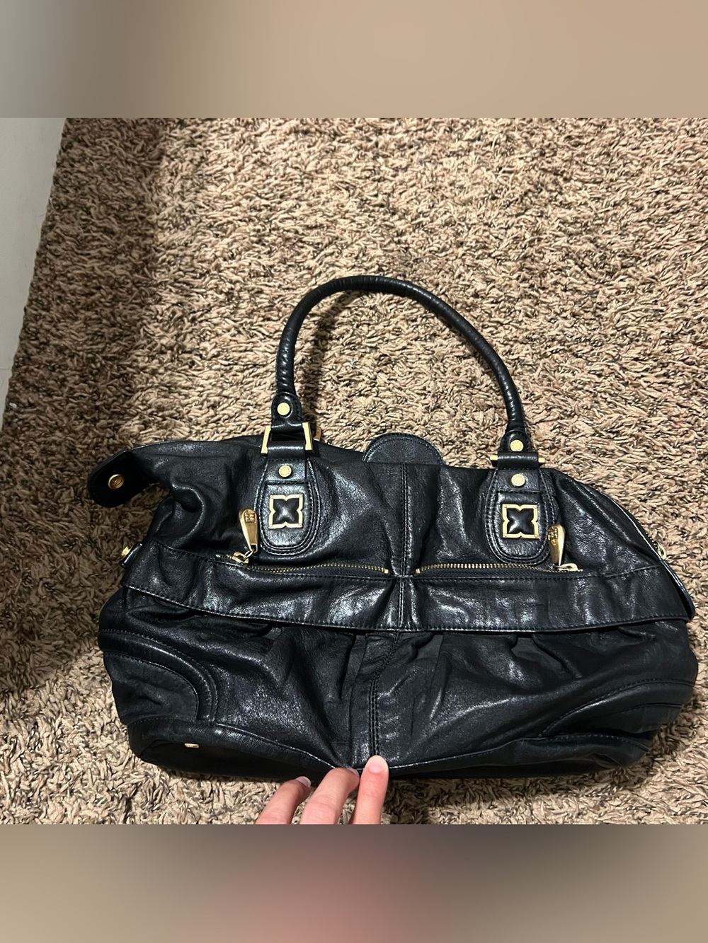 BCBGMaxAzria Black Shoulder Satchel with Gold Hardware